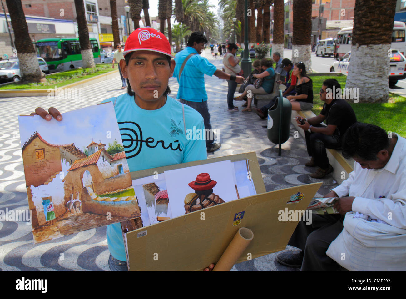 Tacna Peru,Avenida Bolognese,Parque de Locomotora,public park,promenade,street,vendor vendors stall stalls booth market marketplace,souvenir,Hispanic Stock Photo