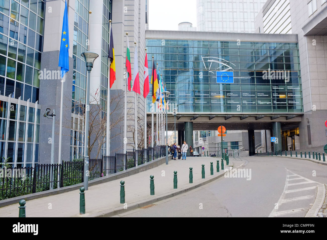 The European Parliament Building, approach road, Brussels, Belgium. Stock Photo