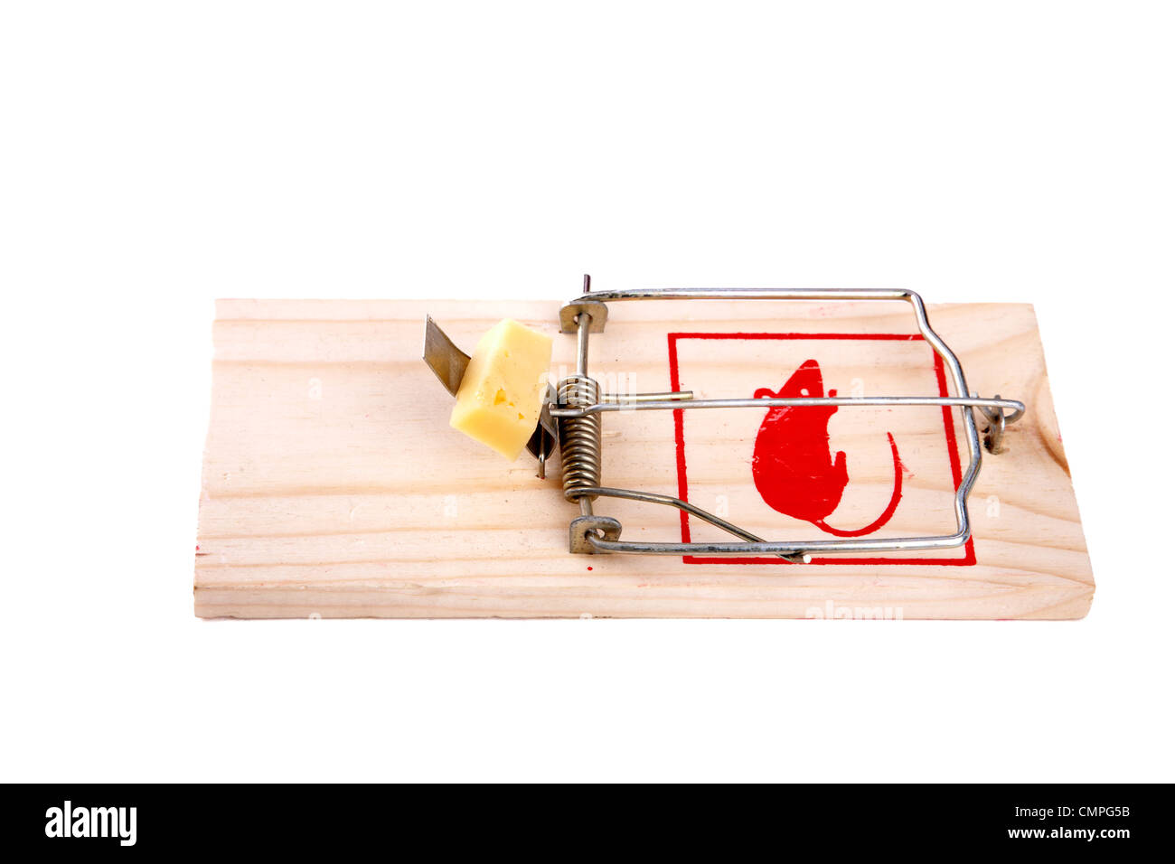 Mousetrap with cheese on a white background Stock Photo