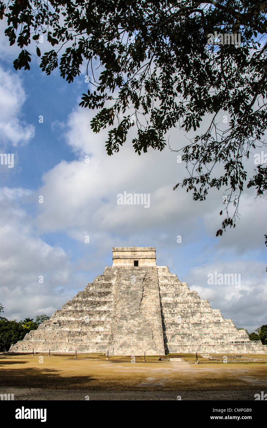 CHICHEN ITZA, Mexico - Temple of Kukulkan (El Castillo) at Chichen Itza Archeological Zone, ruins of a major Maya civilization city in the heart of Mexico's Yucatan Peninsula. Stock Photo