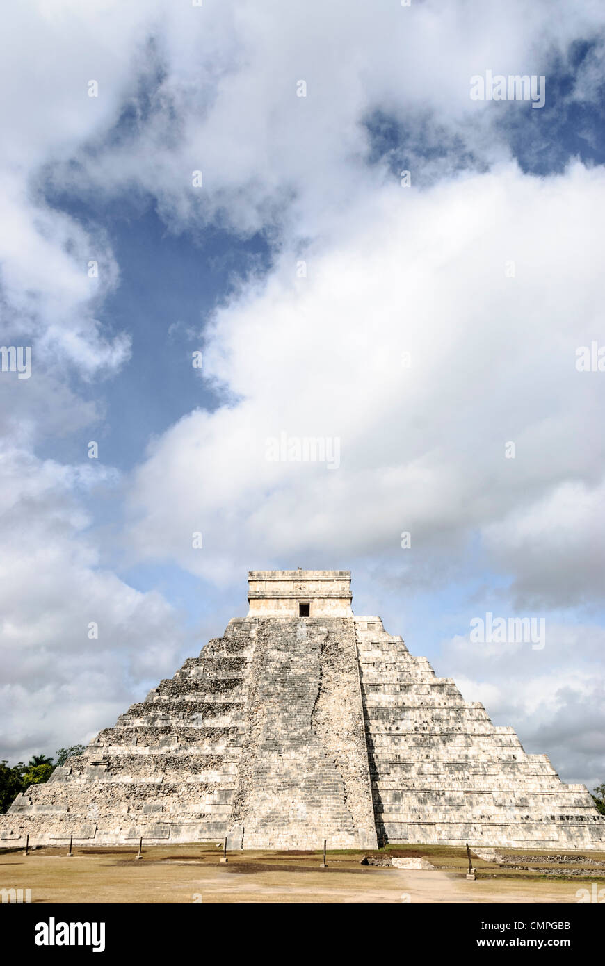 CHICHEN ITZA, Mexico - The pyramid of the Temple of Kukulkan (El Castillo) at Chichen Itza Archeological Zone, ruins of a major Maya civilization city in the heart of Mexico's Yucatan Peninsula. Stock Photo