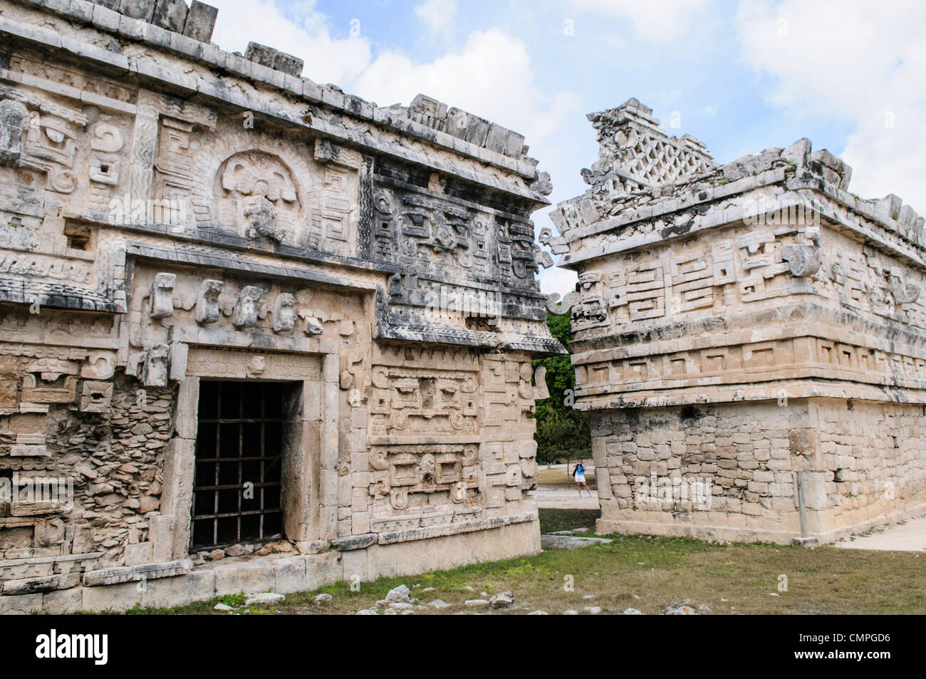 CHICHEN ITZA, Mexico - Ornately decorated buildings at Chichen Itza, a pre-Columbian archeological site in Yucatan, Mexico. This building is known as 'La Iglesia' and is in the Las Monjas complex of buildings. Stock Photo