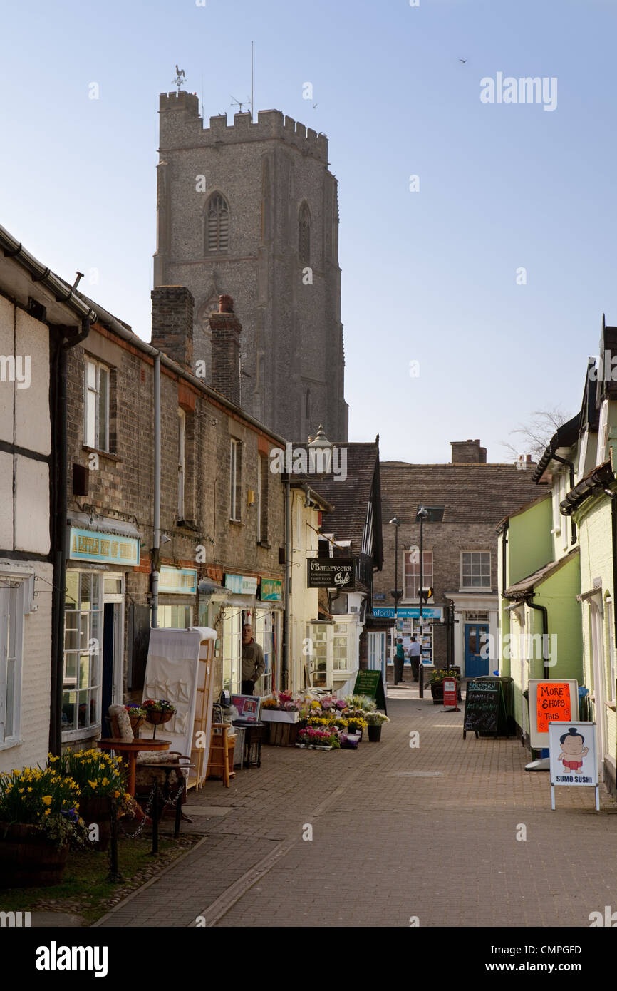 Mildenhall Suffolk, town centre with St Marys church in the background