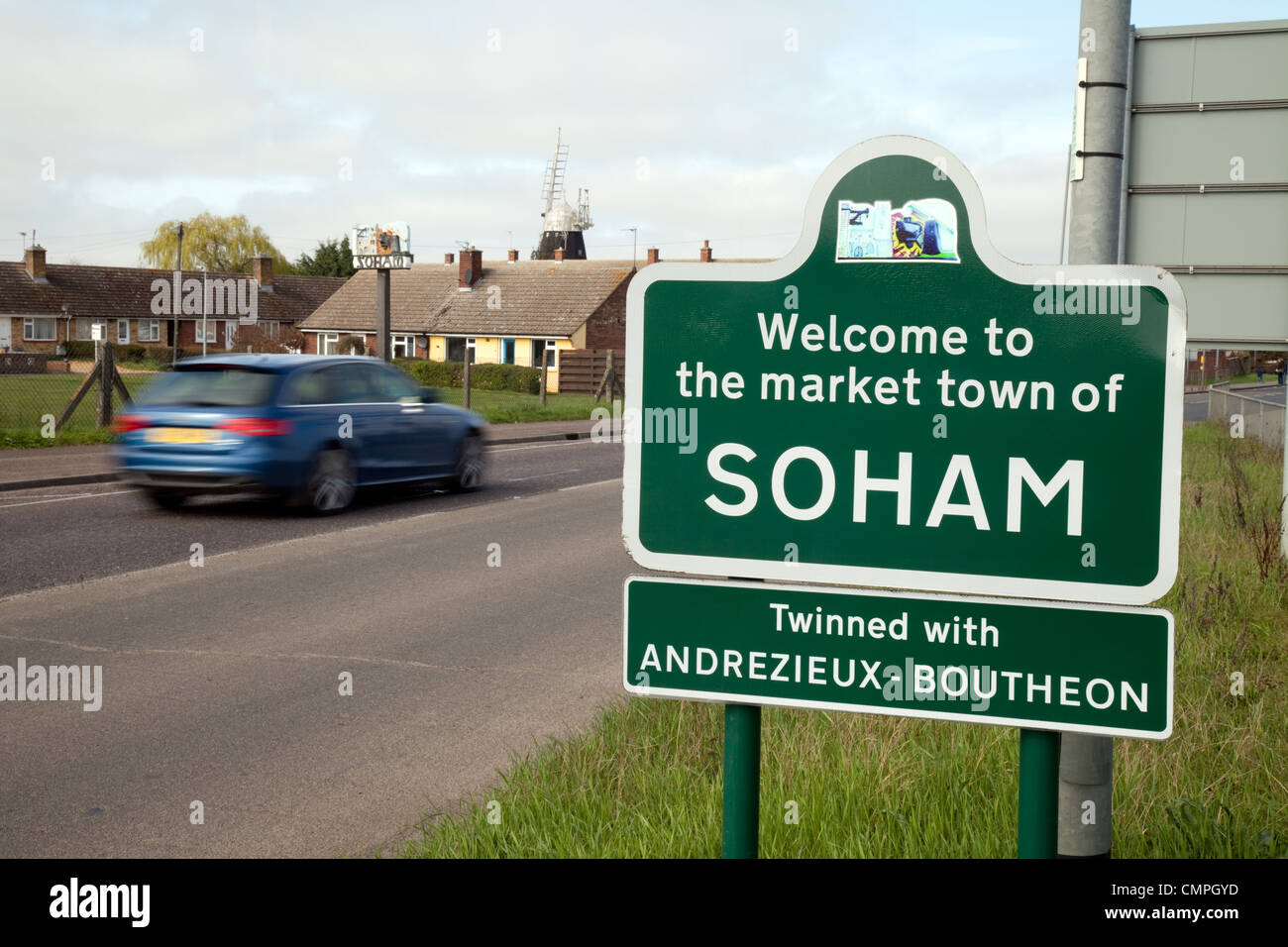Soham town sign, Soham, Cambridgeshire UK Stock Photo Alamy