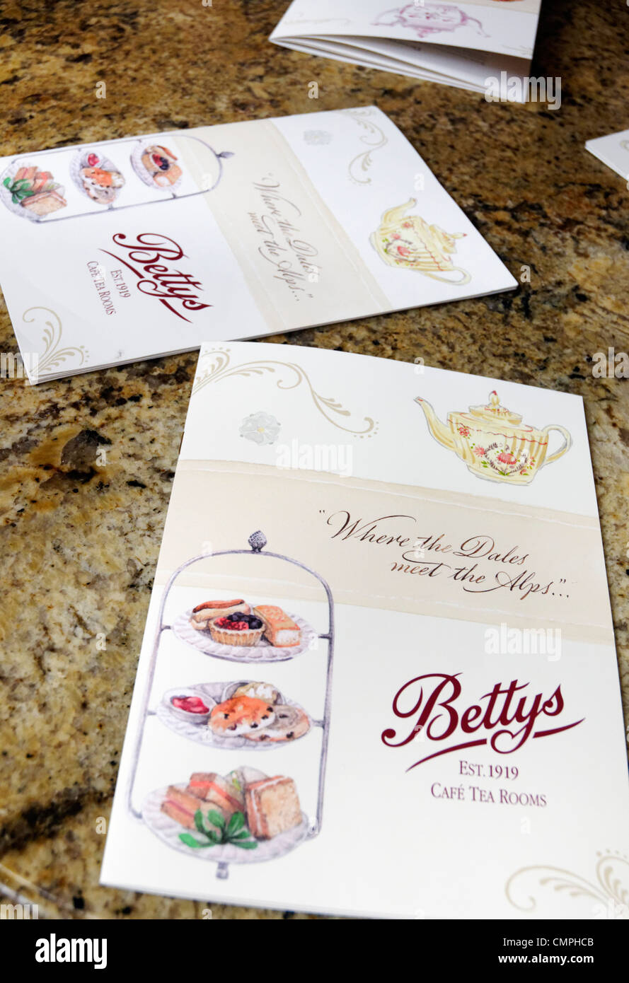 Menus On A Table In Bettys Tea Rooms York Uk Stock Photo