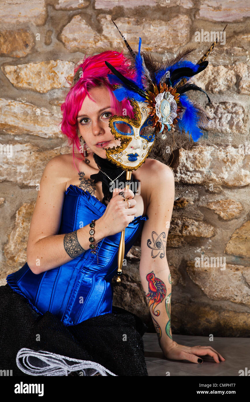A Steampunk Pinup Model with Pink Hair Stock Photo