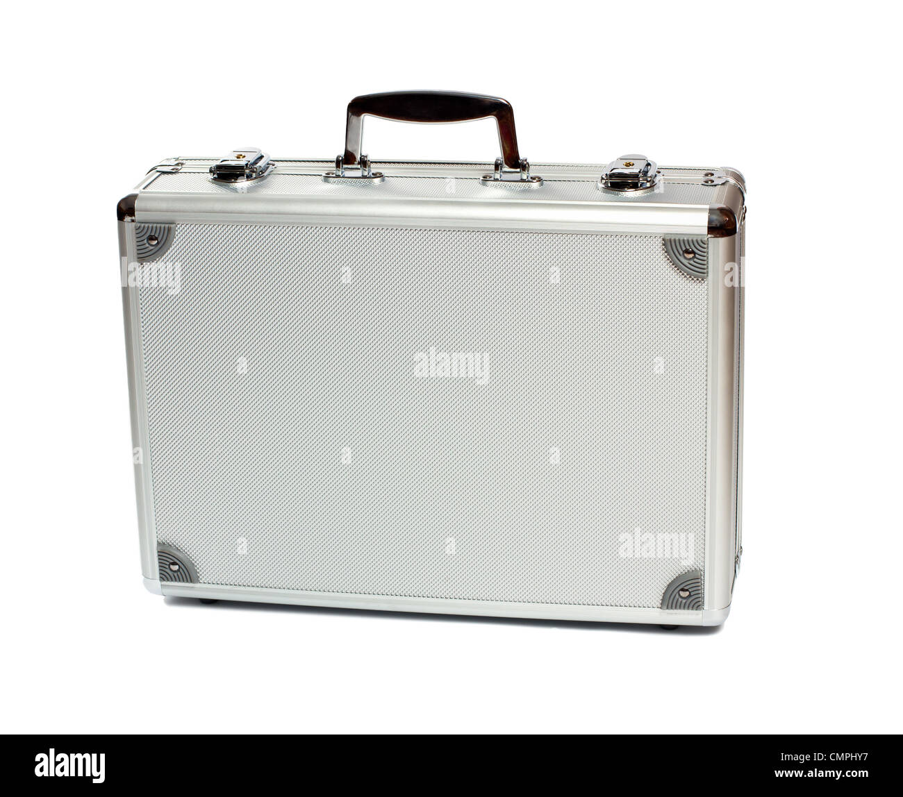 Silver metal briefcase isolated on white background Stock Photo - Alamy