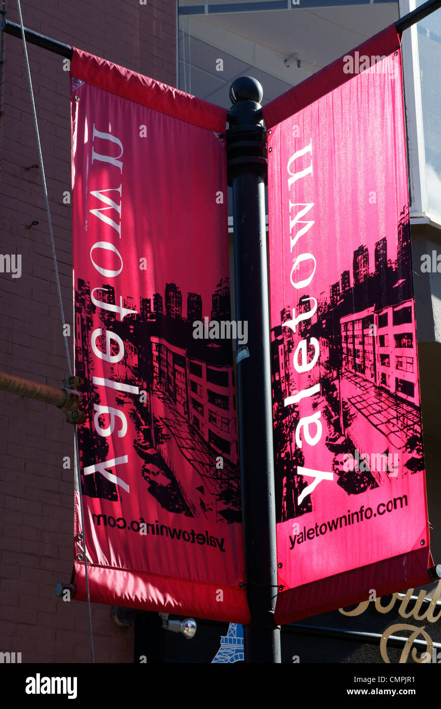 Banners on a post in Yaletown, Vancouver, British Columbia, Canada