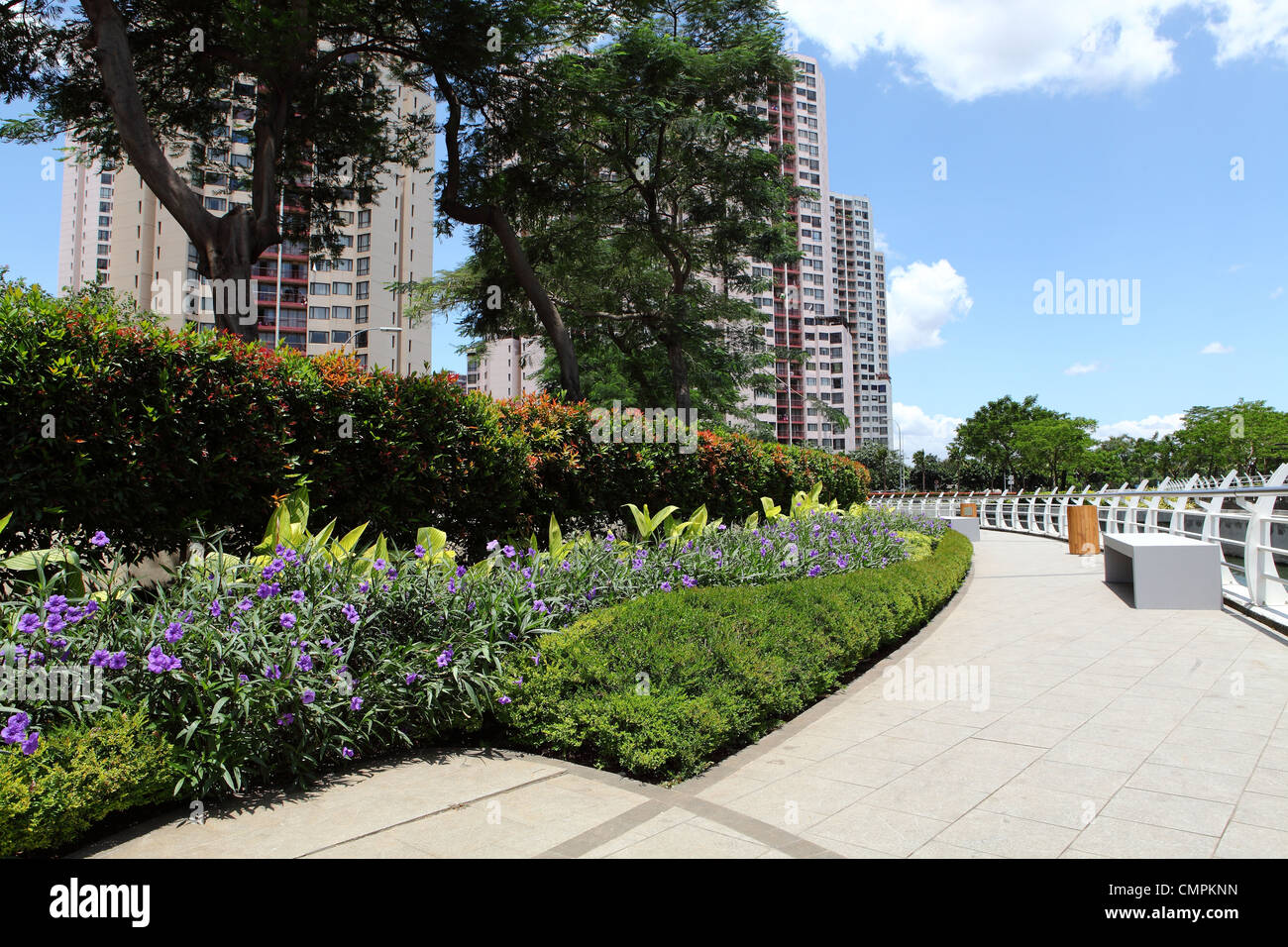 city park with apartment tower background Stock Photo