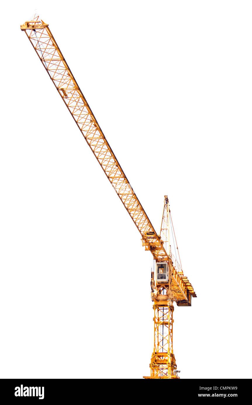 Yellow crane isolated on white background Stock Photo