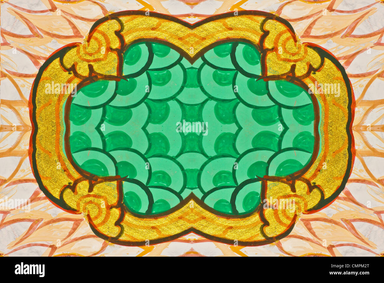 Vintage traditional Thai style art painting on temple for background