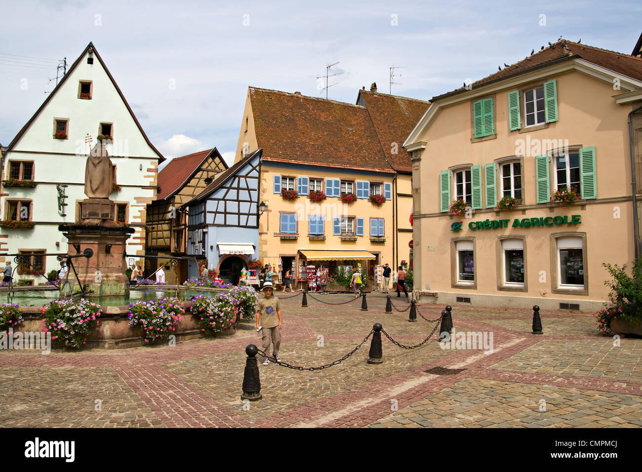 Old houses in the village of Eguisheim in Alsace, France Stock Photo