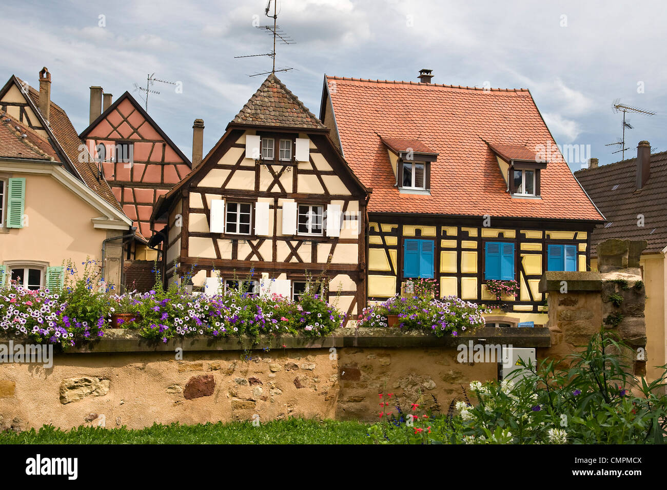 Timbered houses in the village of Eguisheim in Alsace, France Stock
