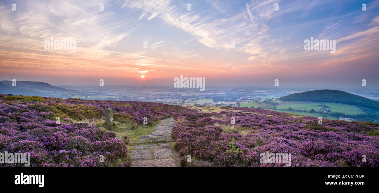 Sunset on the Cleveland Way near Faceby, North Yorkshire Moors, Yorkshire, England, United Kingdom, Europe Stock Photo