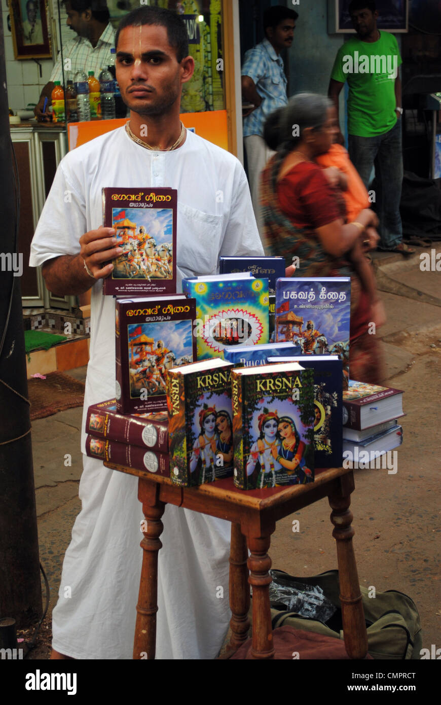 ISCON member selling spiritual books in India Stock Photo