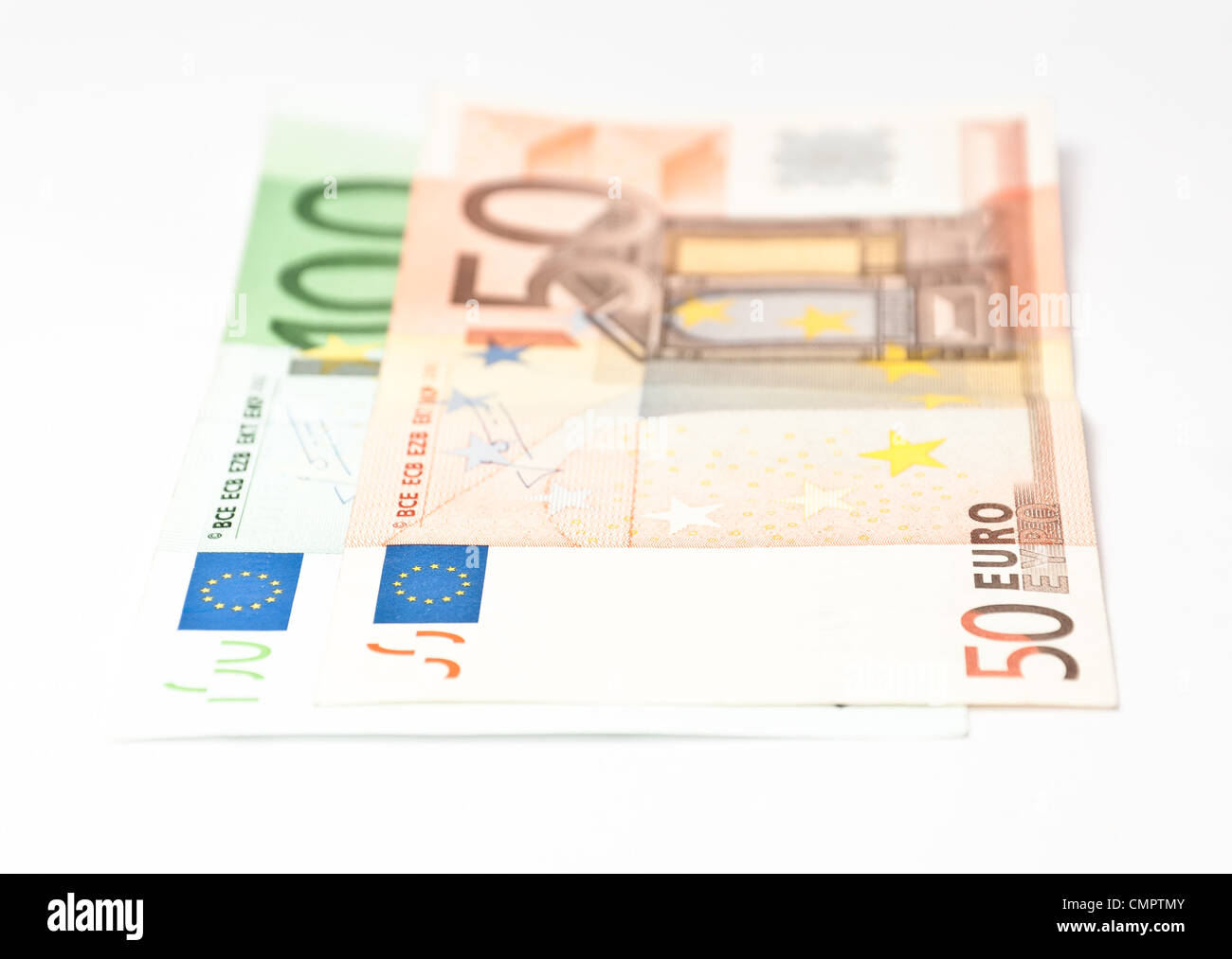 Two banknotes from hundred and fifty euros Stock Photo