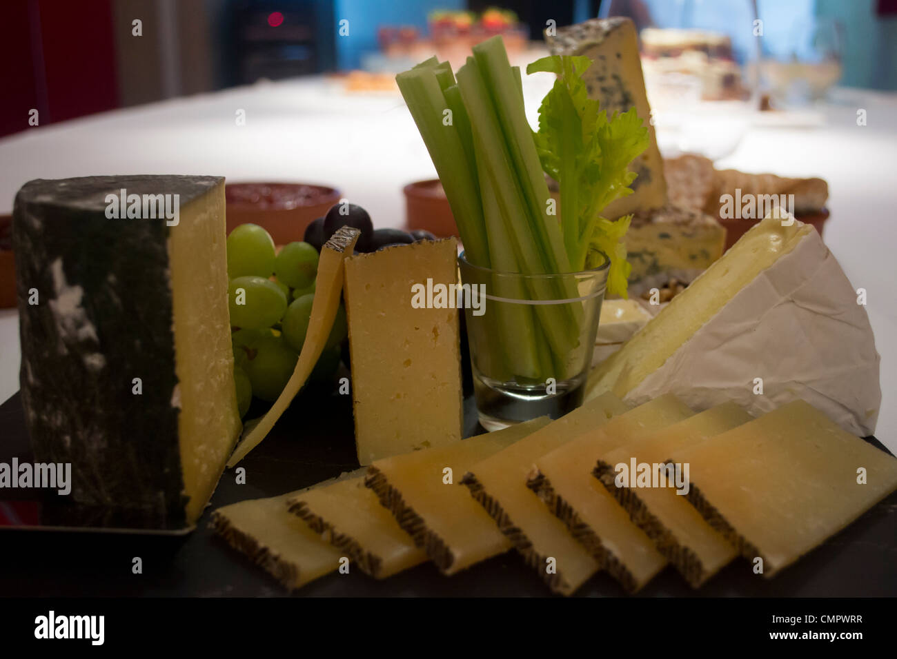 A selection of cheeses, ready for serving. Stock Photo