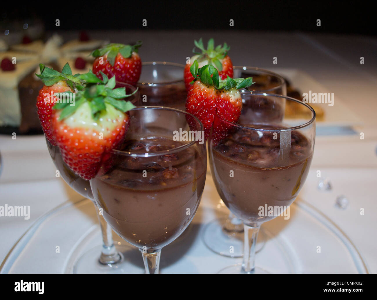 A quartet of chocolate mousses. Stock Photo