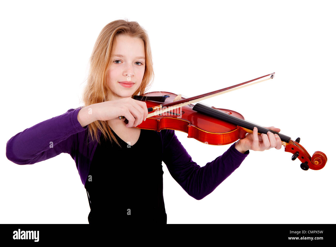 Girl is playing the violin over white background Stock Photo - Alamy
