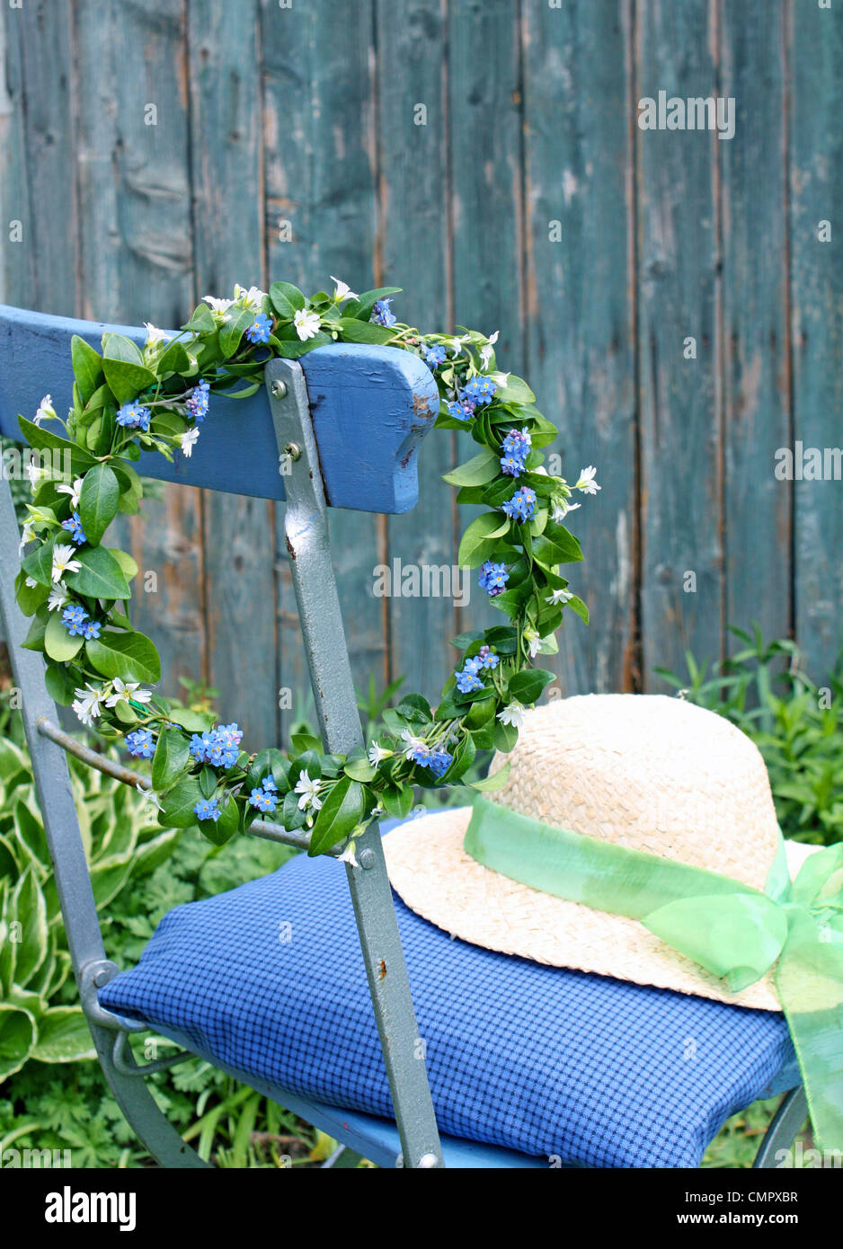 blue garden chair Stock Photo Alamy