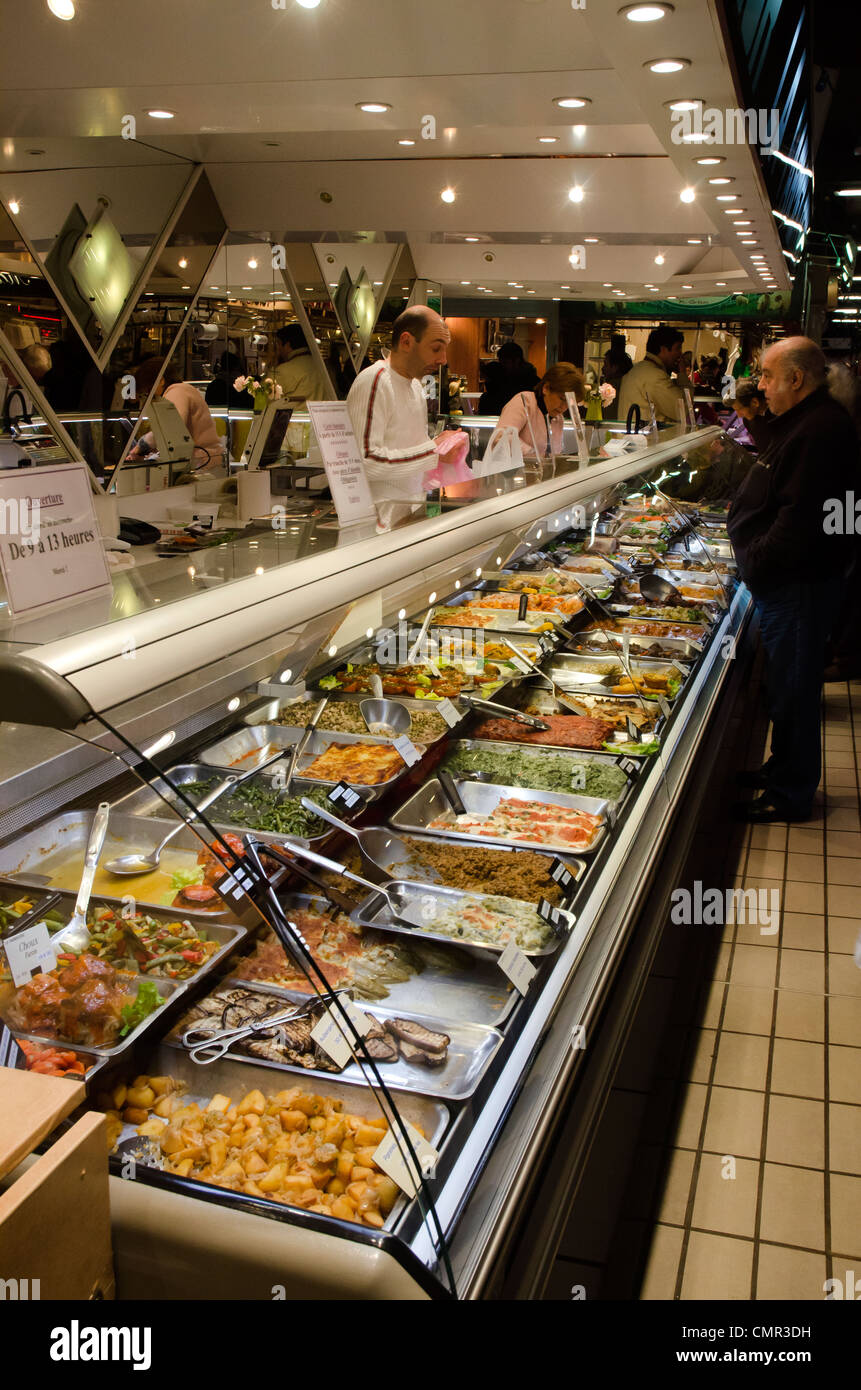 France.  Delicatessen counter at the Victor Hugo market in the heart of Toulouse. Stock Photo