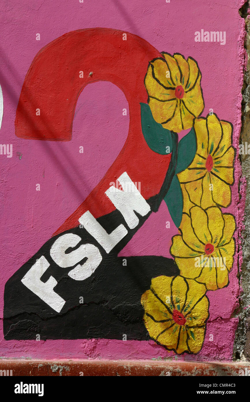 FSLN mural, Leon which remains the country's leading political opposition to the current governing Constitutional Liberal Party Stock Photo