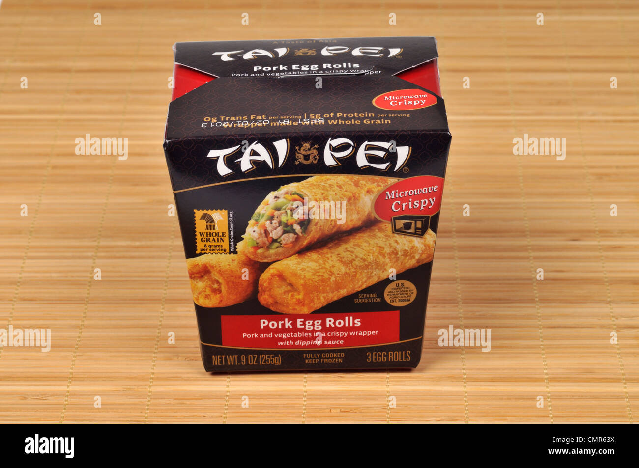 Package Of Microwave Pork Egg Rolls On Bamboo Background Stock Photo Alamy