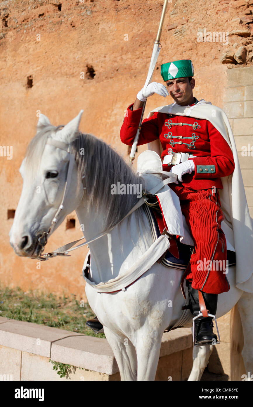 Mounted guard with a red uniform in a horse at the Mausoleum of
