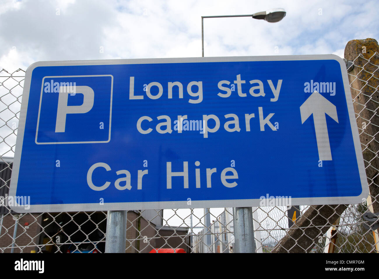 long stay car park and car hire sign at belfast international airport northern ireland uk. Stock Photo