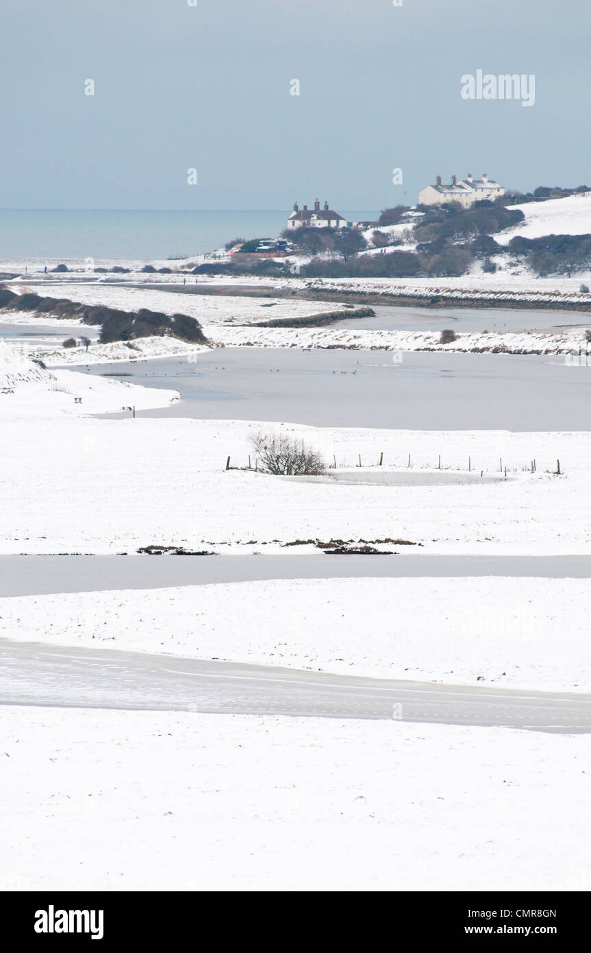 Cuckmere Haven in the depths of winter Stock Photo