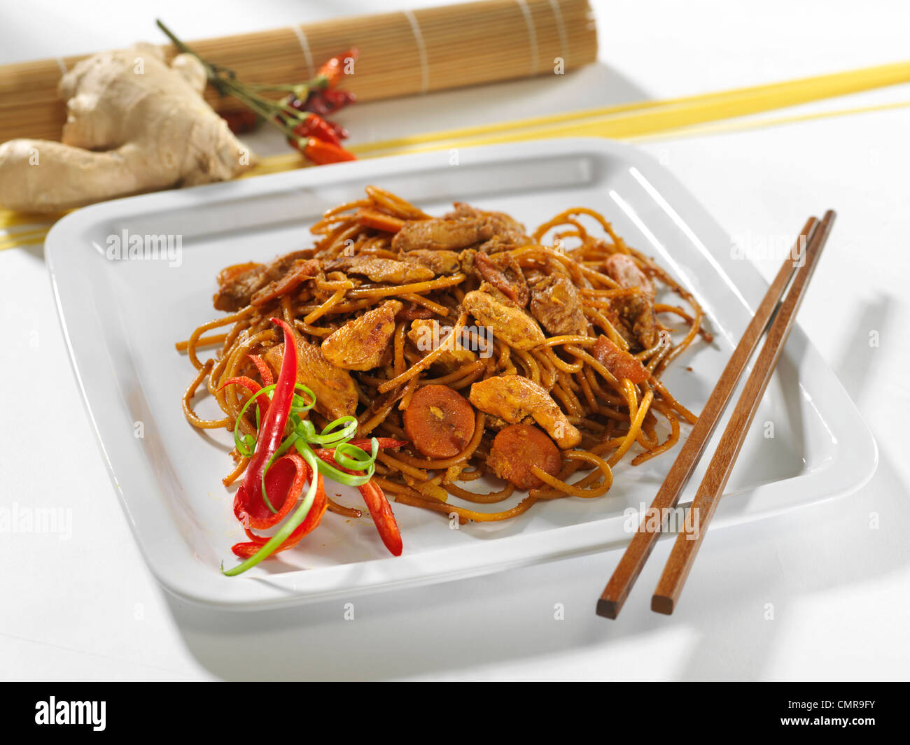 spicy chicken spaghetti Stock Photo