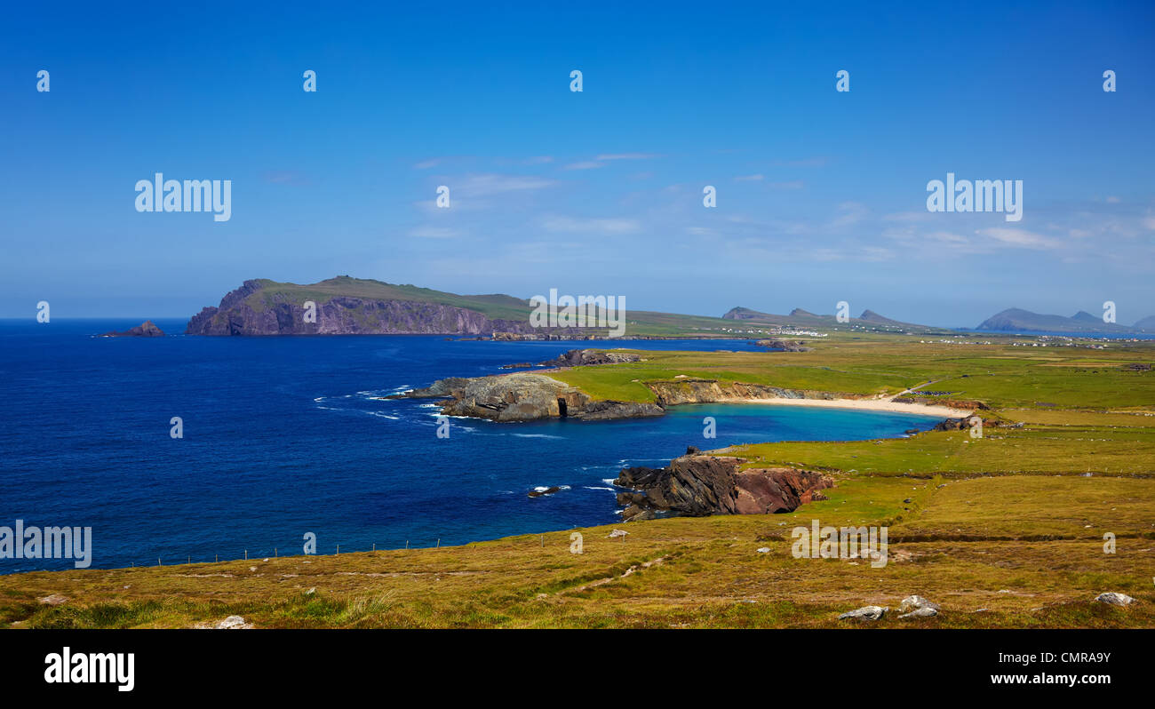 Clogher head and grotto and Sybil head in the distance, Dingle Peninsula, Ireland. Stock Photo