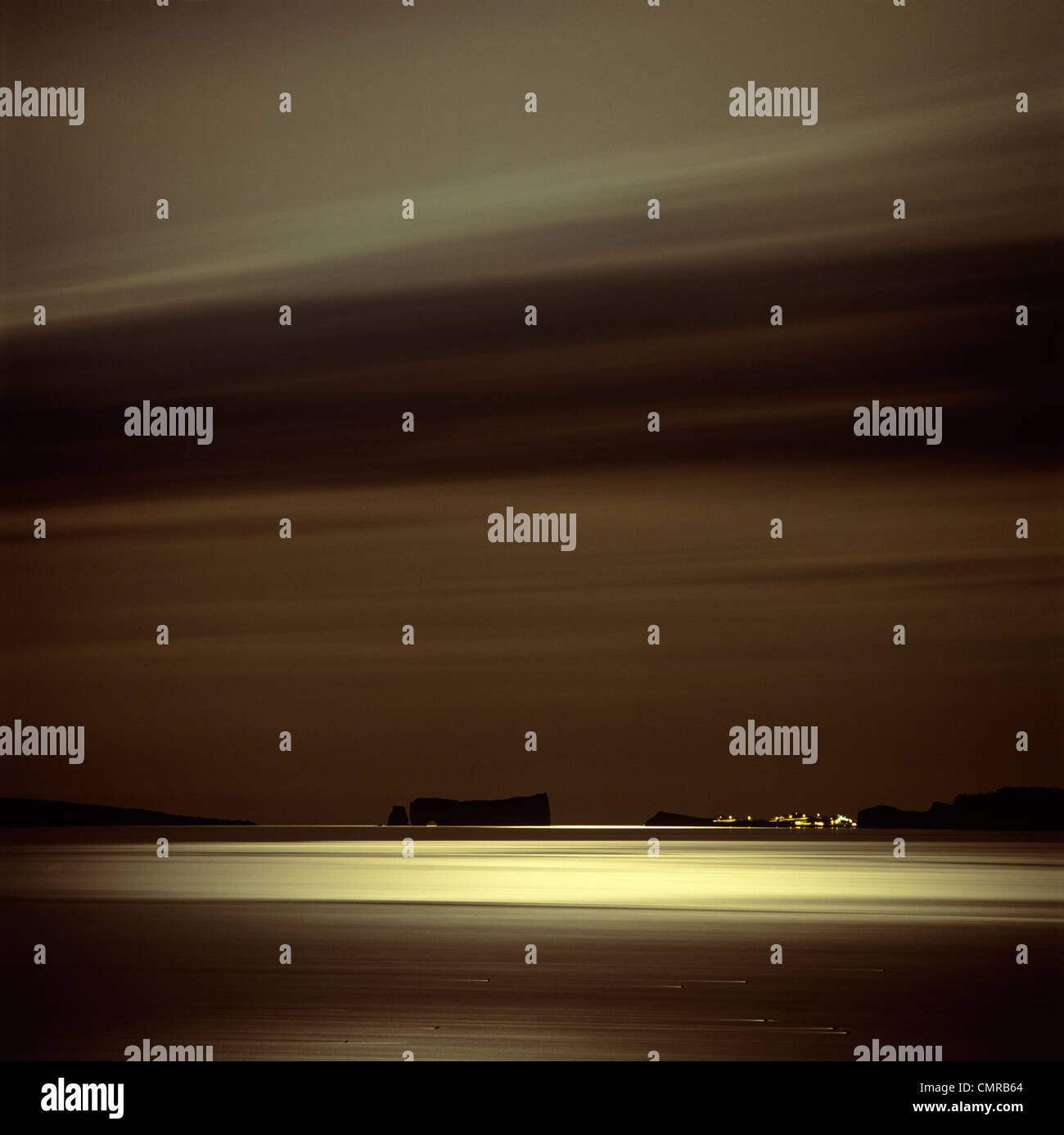 Light of the moon over de la Malbaie and Perce Rock