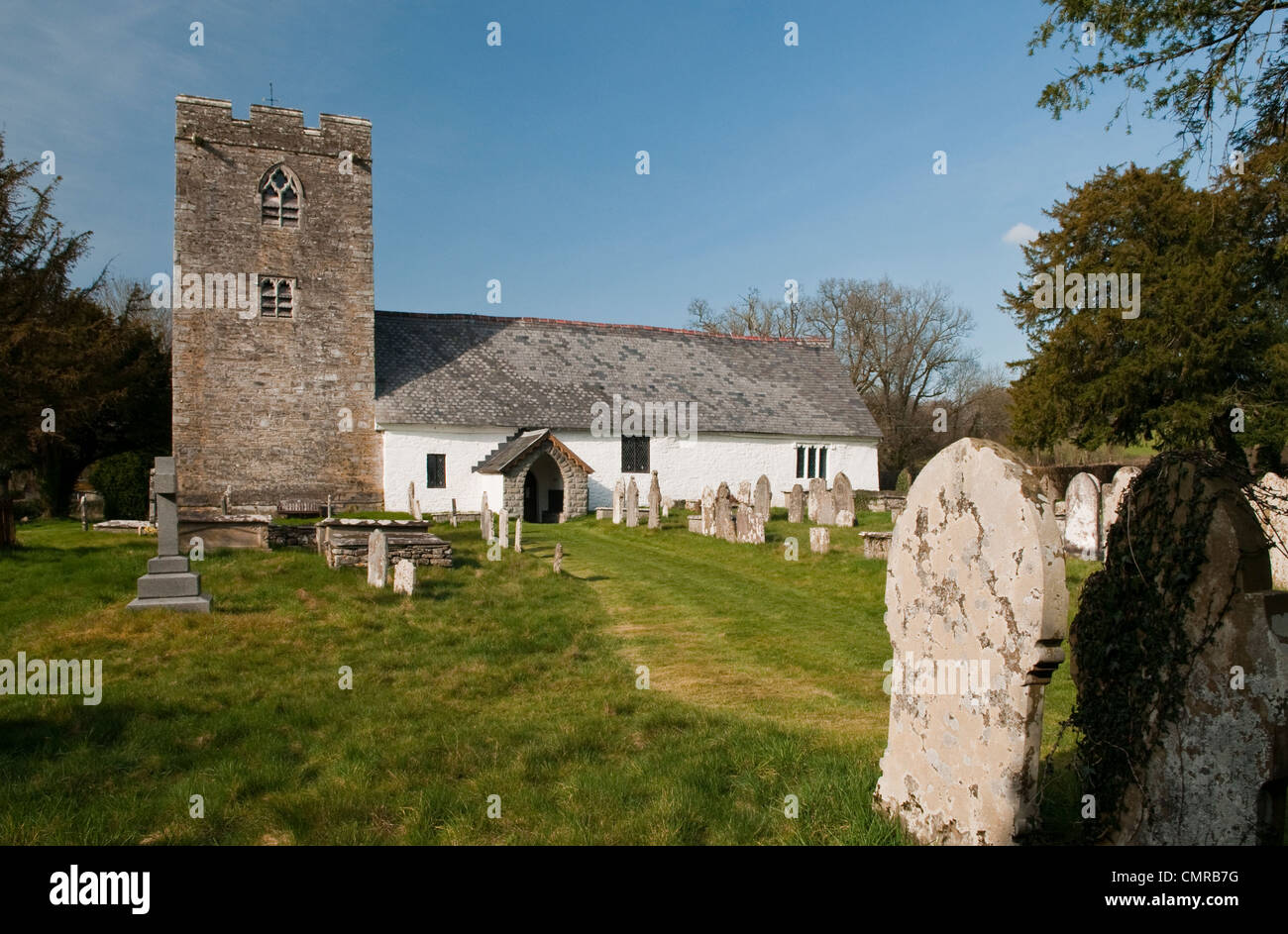 Disserth Parish Church, a very old church with an interior that has hardly changed for hundreds of years, near Llandrindod Wells Stock Photo