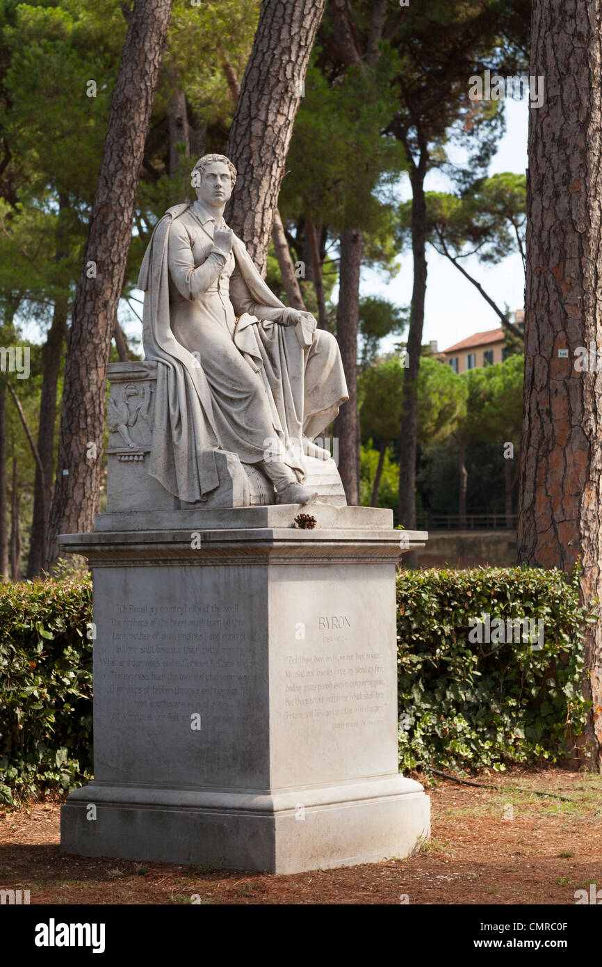 Statue of Lord Byron in the Villa Borghese Gardens in Rome. Stock Photo