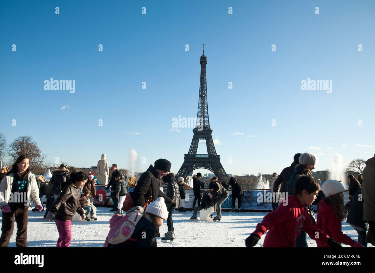 Paris, France Ice skate rink at Trocadero near Eiffel Tower Stock