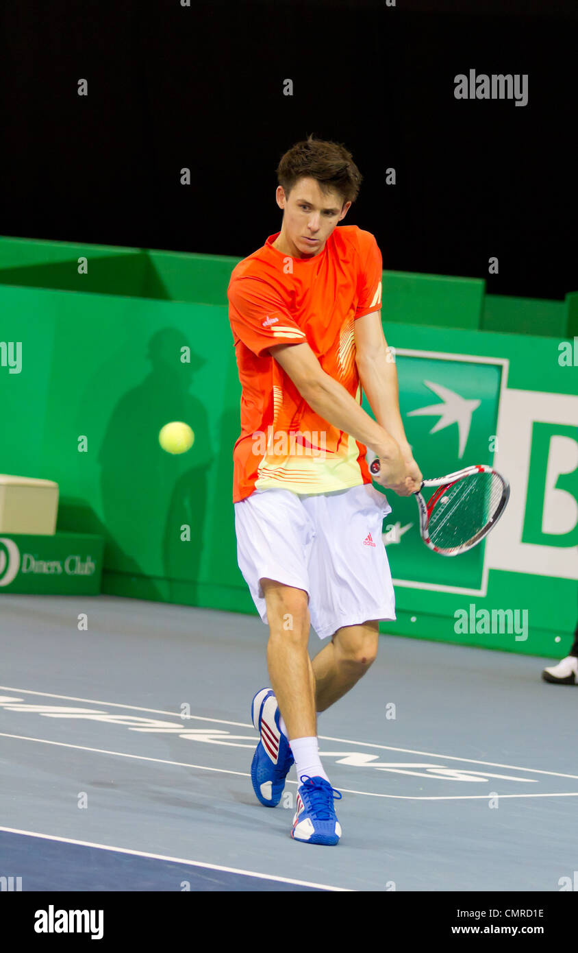 Julien Cagnina plays tennis for 3rd place of BNP Paribas Open Champions Tour in category talents against Alexander Ritschard Stock Photo