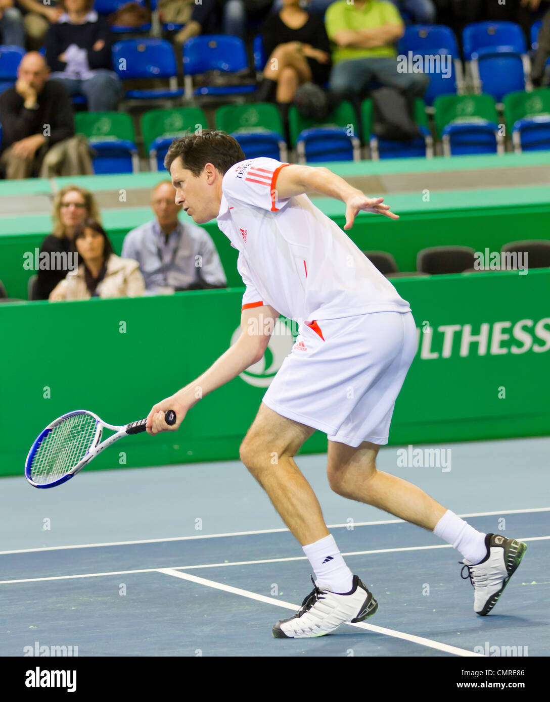Tim Henman plays tennis in double final of BNP Paribas Open Champions Tour aganinst Henri Leconte in Zurich, SUI Stock Photo