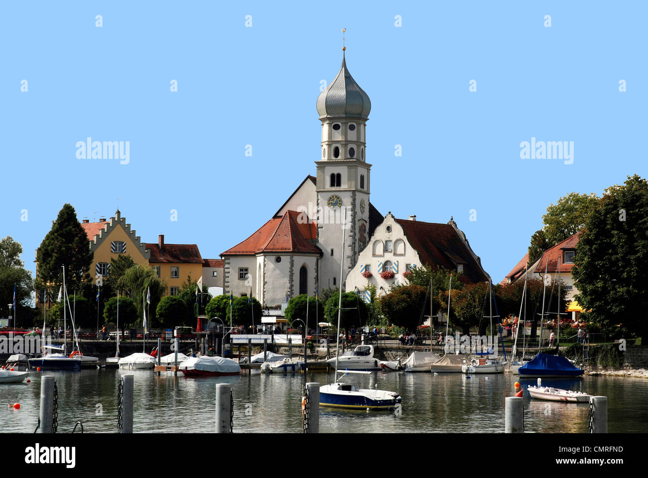 Parish church Saint Georg of Wasserburg at Lake Constance. Stock Photo
