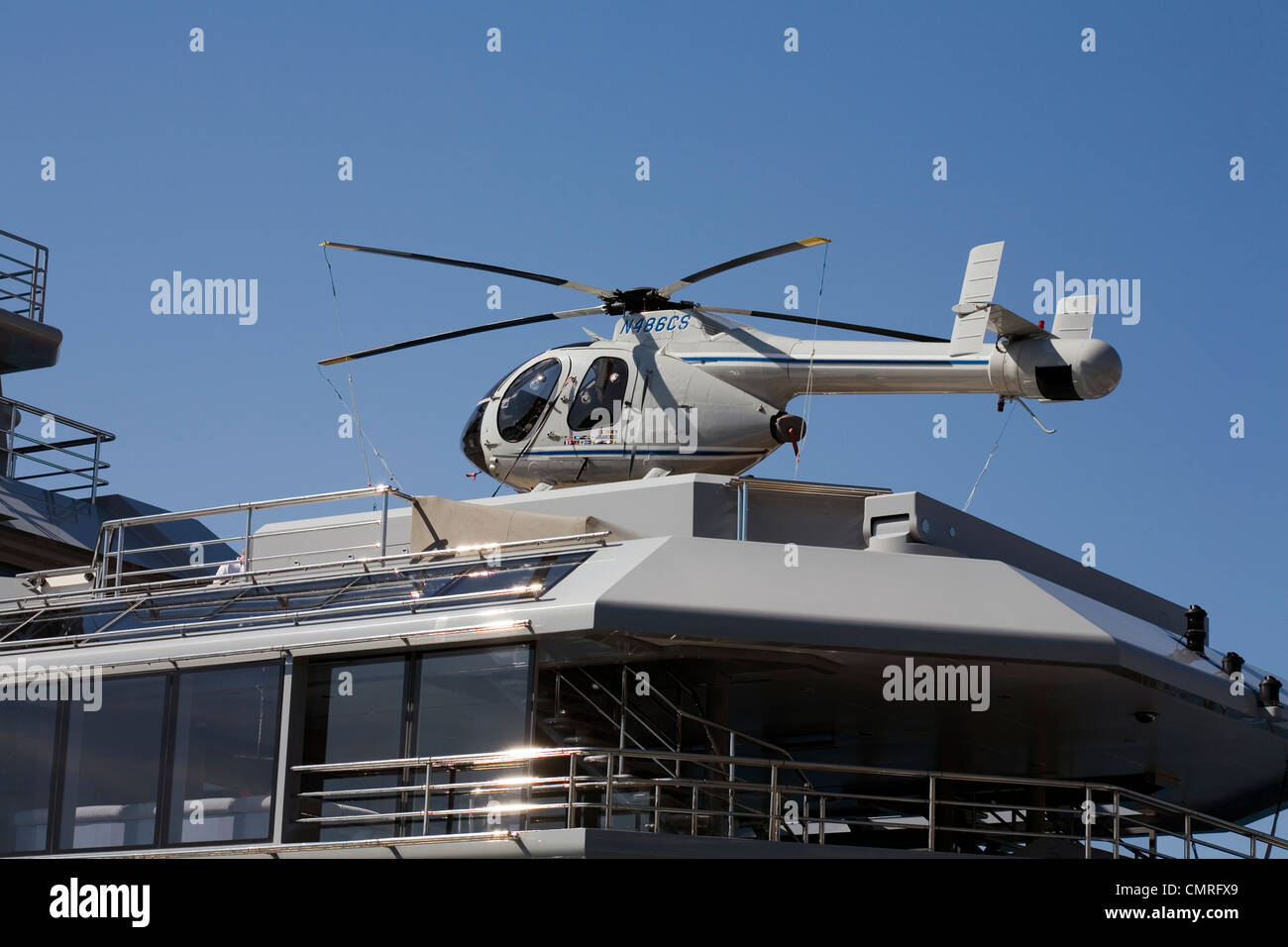 McDonnell Douglas MD-500N  Helicopter design on the helipad of the luxury yacht Skat moored at Cavtat Dalmatia Croatia Stock Photo