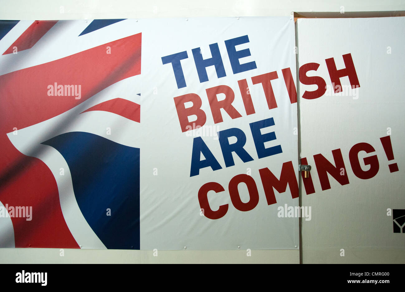 The British are coming sign and flag Stock Photo - Alamy