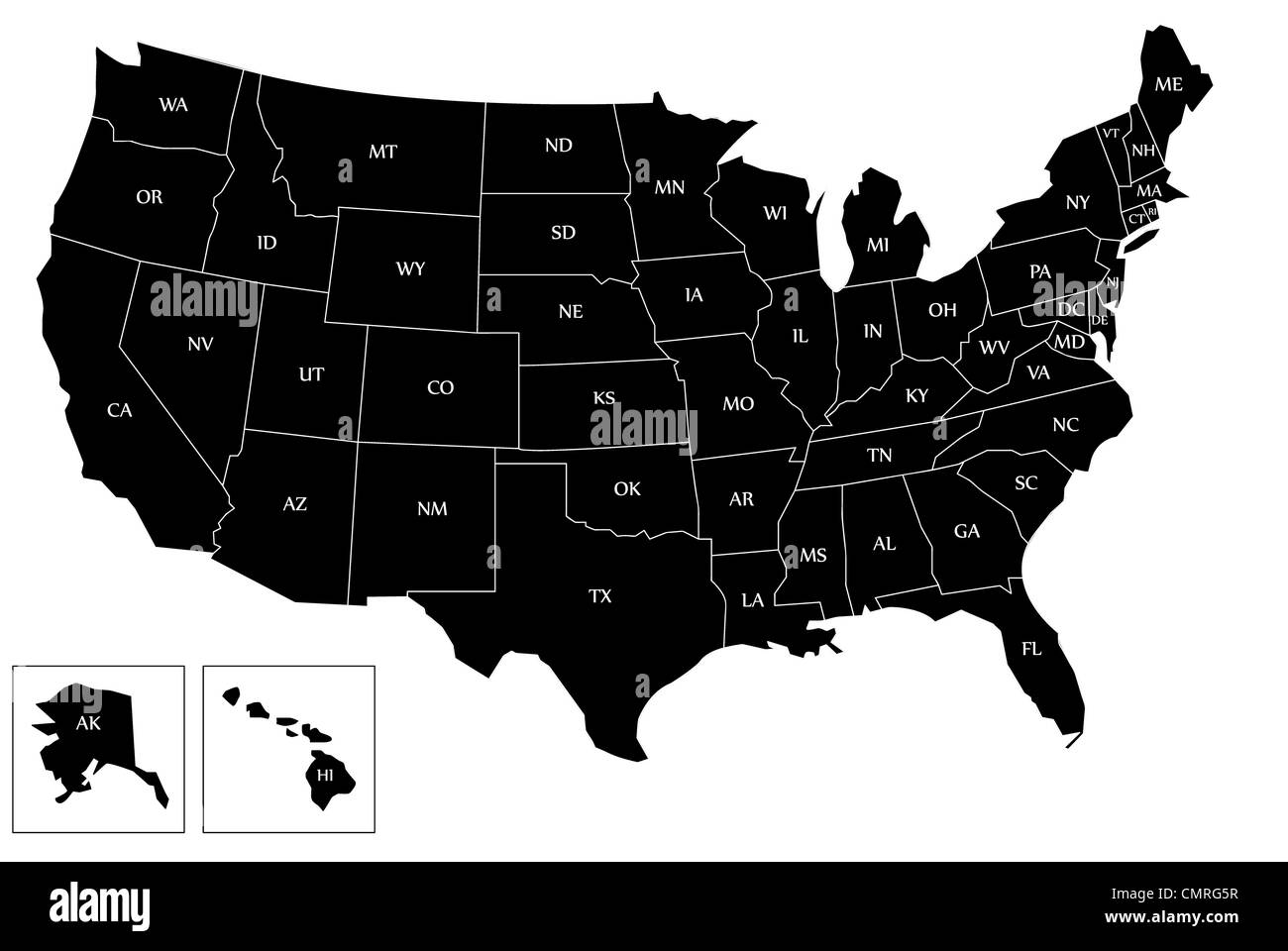 Illustration of map United States - USA. Stock Photo