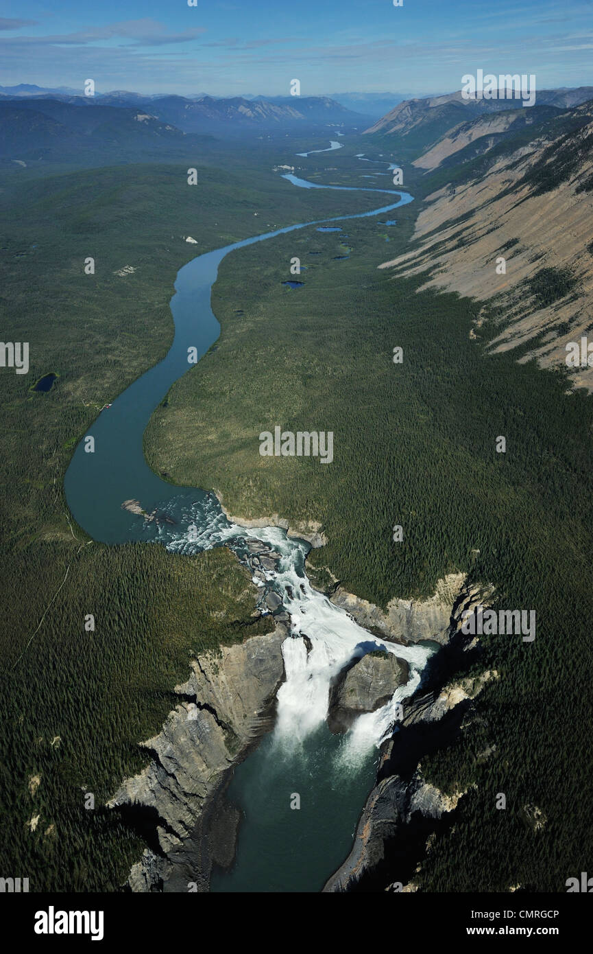 Aerial view of Nahanni River and Virginia Falls, one of Canada's