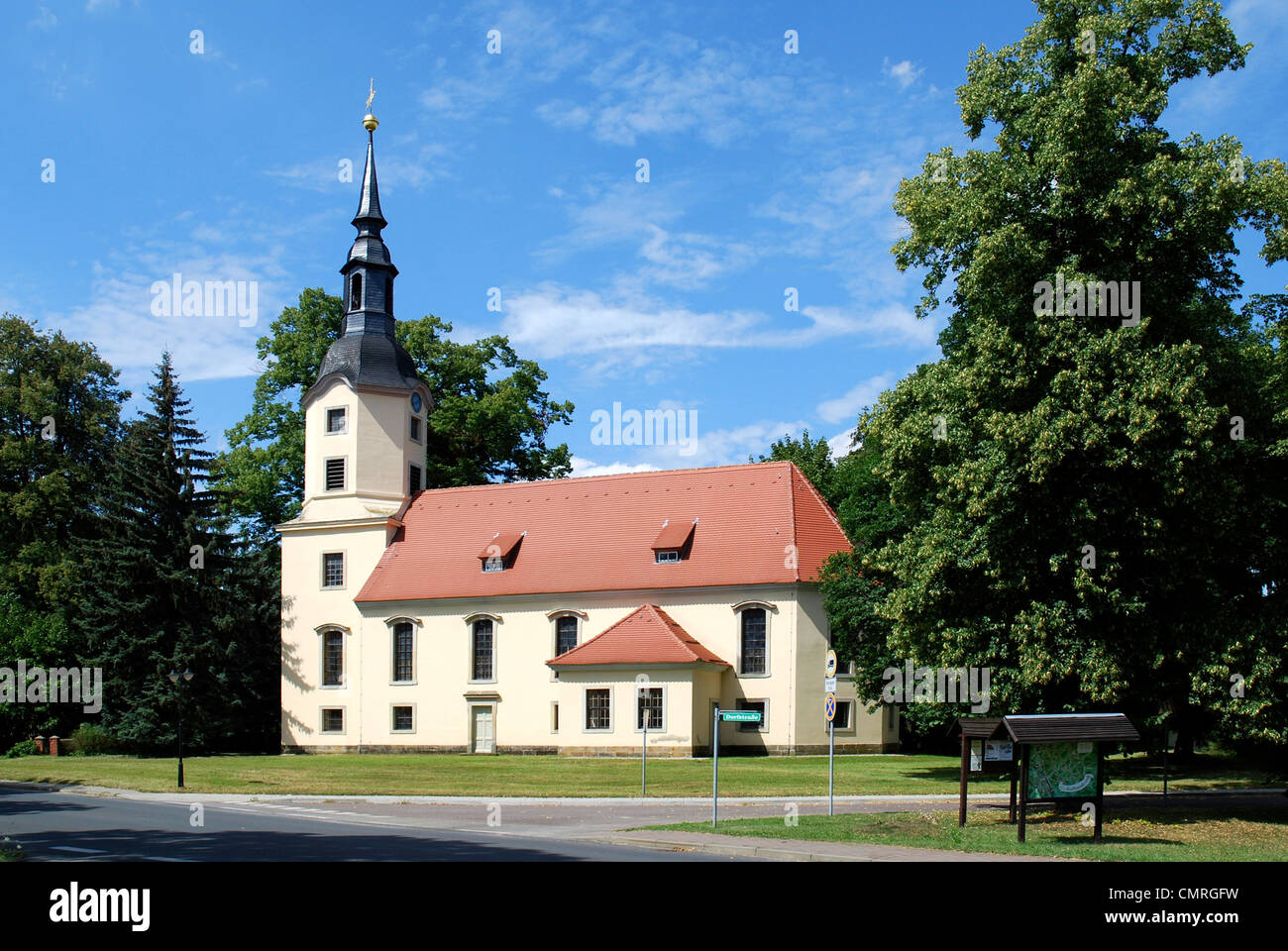 Protestant baroque church with Silbermann organ in Lebusa near Jueterbog. Stock Photo