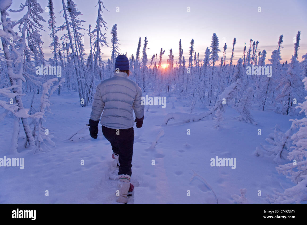 Woman parka snow rear view hi-res stock photography and images - Alamy