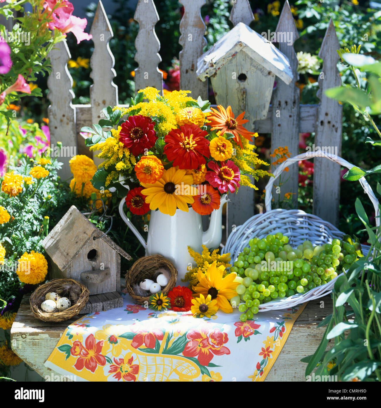 2000s BOUQUET OF YELLOW AND RED FLOWERS IN PITCHER BIRD NESTS & HOUSES ...