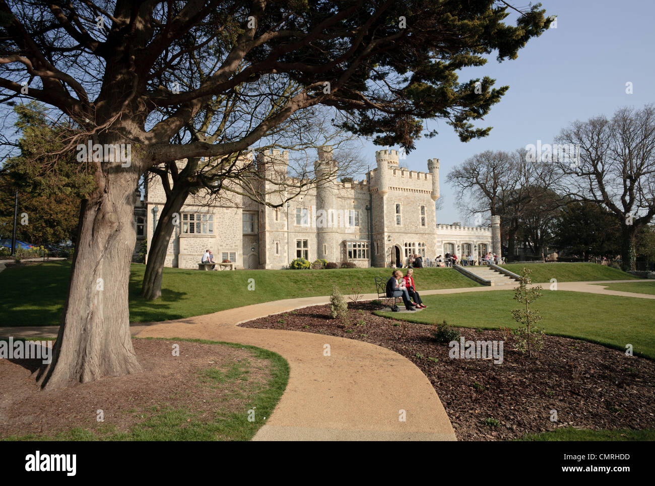 Public park and grounds in a popular Kent seaside town once a private home called Tankerton Towers now called a Castle Stock Photo