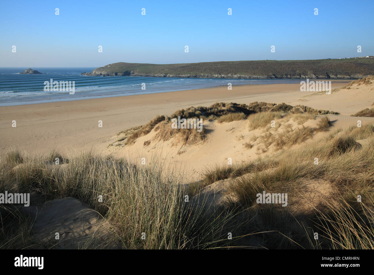 Crantock Beach, view towards Newquay, North Cornwall, England, UK Stock Photo