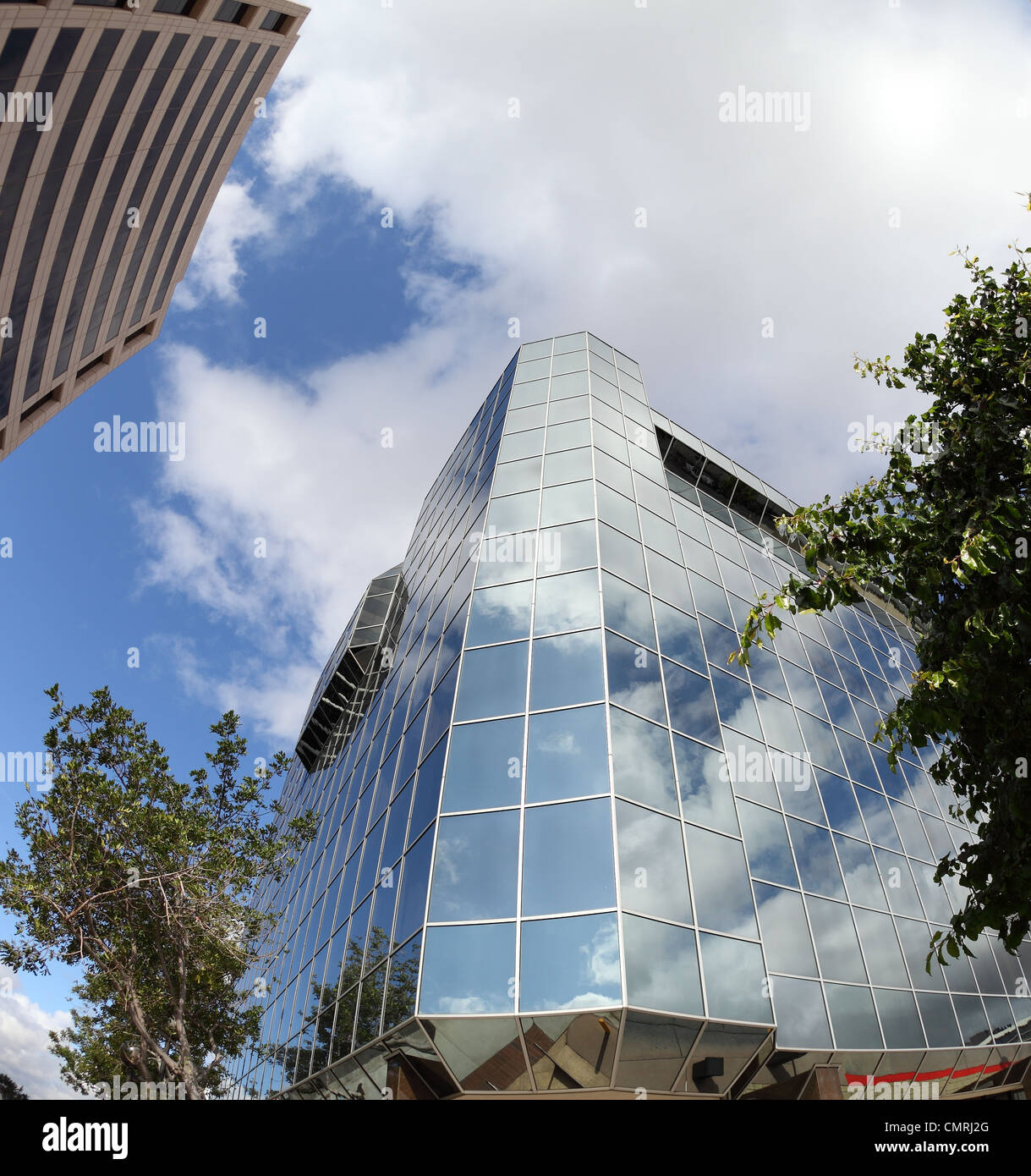 Office buildings in Glendale - Southern California, shot with a fisheye lens. Stock Photo