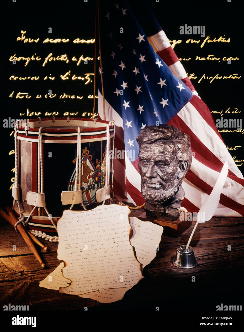 1800s 1860s AMERICAN CIVIL WAR STILL LIFE BUST ABRAHAM LINCOLN DRUM